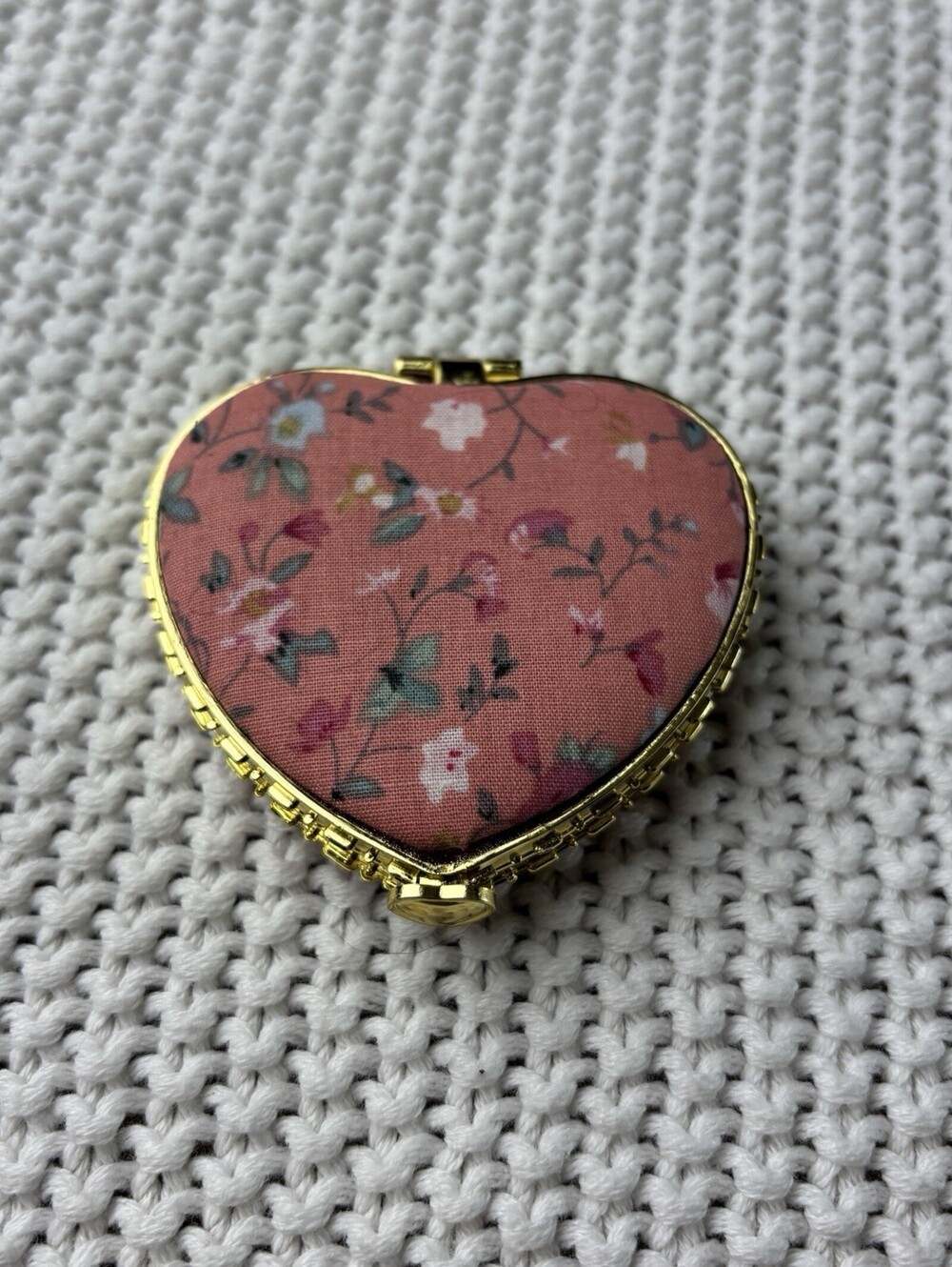 Floral Heart Shaped Compact Mirror Coral Pink